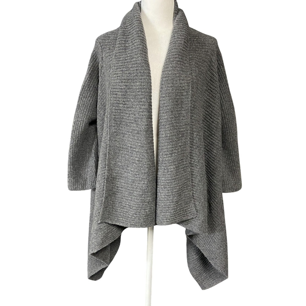 Forte‎ Cashmere Sweater Womens Small Gray Open Cardigan Drape Front Ribbed Knit